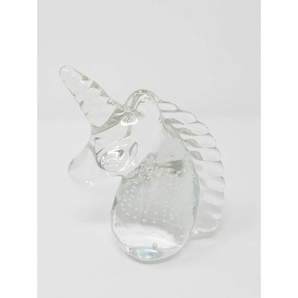 Vtg‎ R.O.C. unicorn paperweight clear bubbled glass figurine collectible fantasy